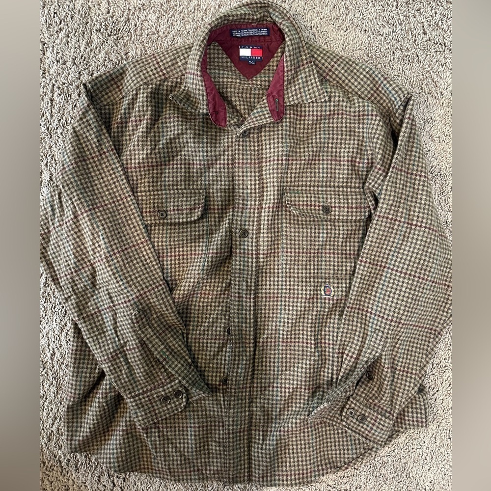 Tommy Hilfiger Brown and tan checkered flannel shirt